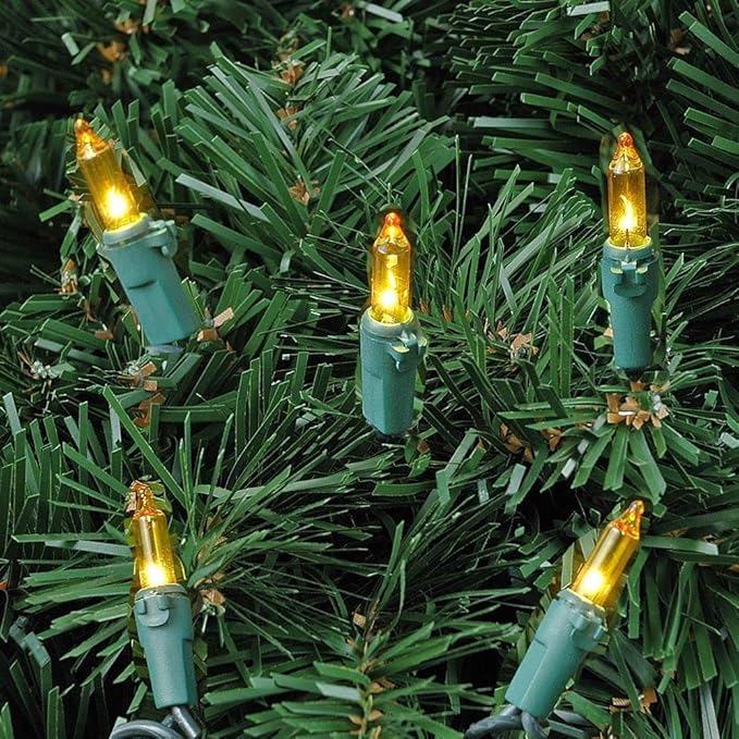 Novelty Lights 50 Feet 100 Bulbs Traditional Incandescent Mini Lights, Yellow on Green Wire with 6" Spacing, Commercial Grade and UL Listed for Indoor/Outdoor Use, End-to-End Connectable
