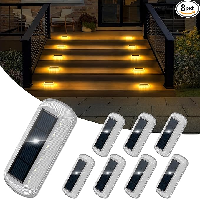 T-SUN Solar Deck Lights Outdoor Waterproof, Deck Lights Solar Powered, Driveway Marker Light for Fence Front Door, Step, Stair, Garden, Sidewalk, Pathway, Dock Porch, Backyard (Warm White, 8 Packs)