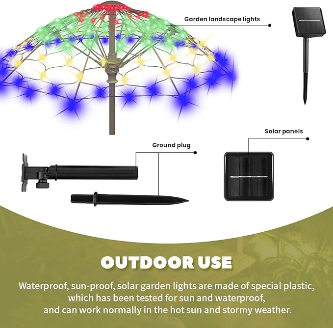 Outdoor Solar Lights, 2 Pack Waterproof LED Garden Lights Solar Powered, Landscape Light Garden Decor, Colorful Outside Decorations for Lawn, Backyard, Patio (Warm Light)