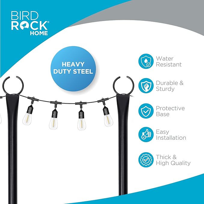 BIRDROCK HOME Poles for Outdoor String Lights - Weather Resistant, Durable, Easy to Install, Sturdy Pole for | Lumora