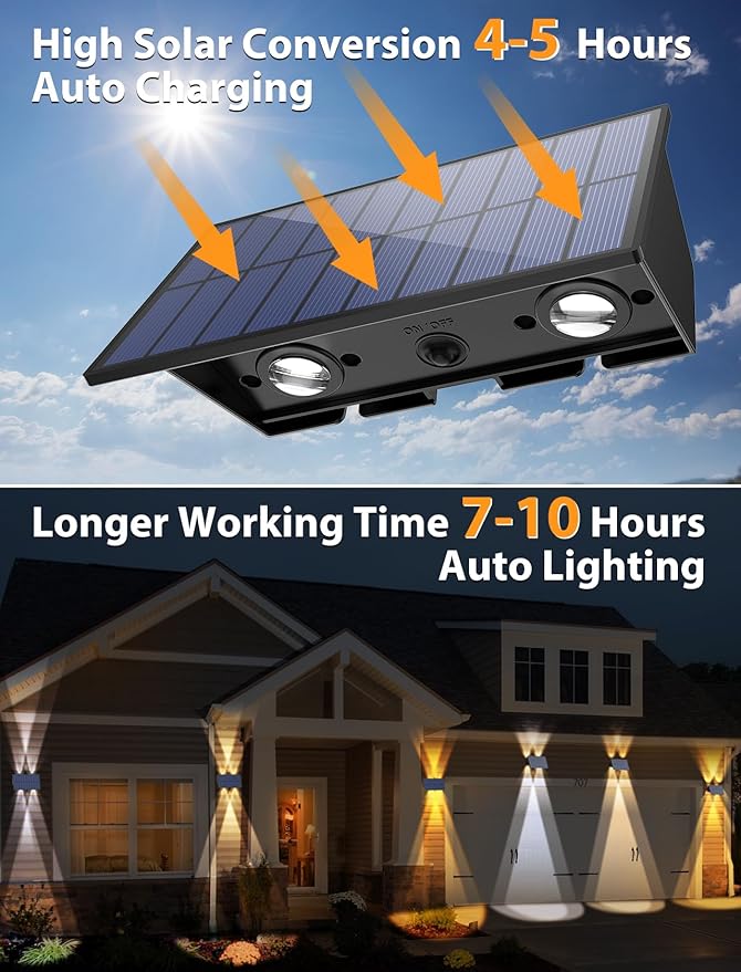 Solar Fence Lights,8Pack Solar Lights Outdoor 2700/4500/6000K 3 Mode Up & Down Solar Wall Lights Waterproof 100 | Lumora