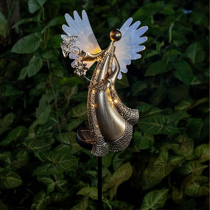 Solar Angel Garden Lights, Outdoor LED Metal Decor with Butterflies and Flower, Waterproof Pathway, Lawn Lighting | Lumora