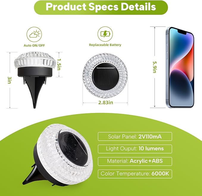 Solar Ground Lights Outdoor, 8 Pack Solar Powered Pathway Lights IP67 Waterproof Anti Glare Diamond Solar Garden | Lumora
