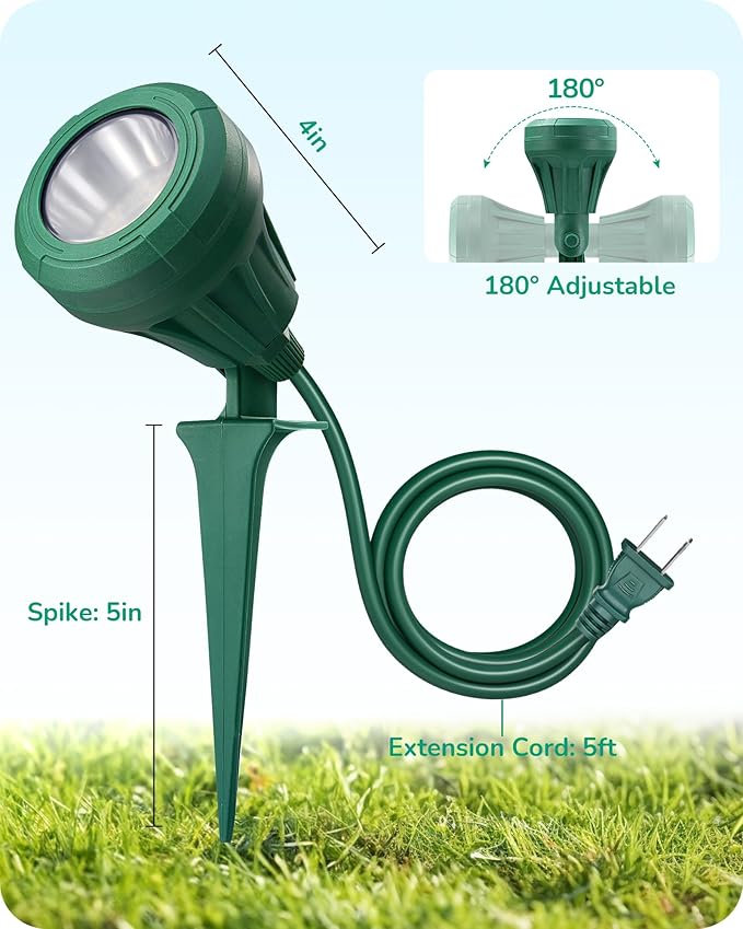 EDISHINE LED Outdoor Spotlights, 120V 5.5W Plug in Spot Light with 3 Lenses (Red Green Yellow), 180° Rotatable, 5000K, Waterproof Landscape Lighting for Flag Tree Garden, 2 Pack