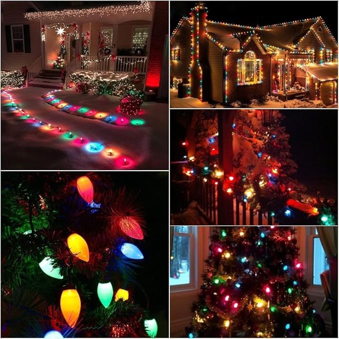 C9 Christmas Lights Outdoor, 33ft 50 LEDs Christmas String Lights with 8 Modes, 5 Sets Connectable, IP65 Waterproof Outdoor Indoor Vintage Fairy Lights for Christmas Tree Holiday Party Decor
