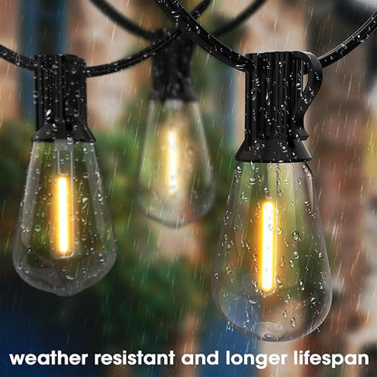Outdoor String Lights 100ft ST38 Patio Lights with Waterproof Shatterproof 50(+2) LED Bulbs,Outside Hanging Vintage Edison Lights for Porch, Deck, Garden, Backyard, Balcony, 2700K Dimmable