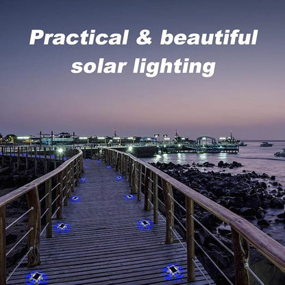 VOLISUN Solar Dock Lights Driveway Deck Lights, 12-Pack Waterproof Outdoor LED Aluminum Dock Lighting Warning Step for Driveway Sidewalk Garden Pathway Yard(Blue+White,2 Colors in 1), Auto On/Off