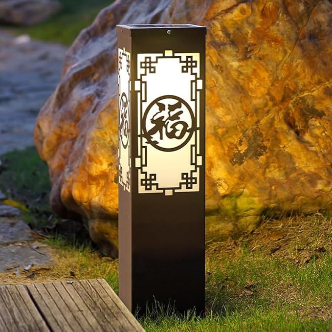 Solar Landscape Lighting Outdoor Solar Pathway Lights with IP65 Waterproof Stainless Steel Path Lamp Chinese Style Glass Solar Bollard Lantern for Courtyard Balcony Driveway Garden