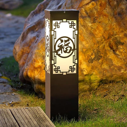 Solar Landscape Lighting Outdoor Solar Pathway Lights with IP65 Waterproof Stainless Steel Path Lamp Chinese Style Glass Solar Bollard Lantern for Courtyard Balcony Driveway Garden