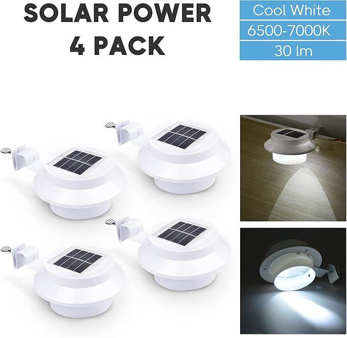 Yescom Solar Gutter Light Outdoor Waterproof 3 LED Deck Fence Lights with Bracket Wall Garden Stair Step Yard White | Lumora