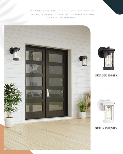 Ken & Ricky Outdoor Wall Light Fixture,Exterior Lighting Fixtures,Modern Sconce Lights for Porch Patio Garage Front Door (Black,Seeded Glass, 1PK)