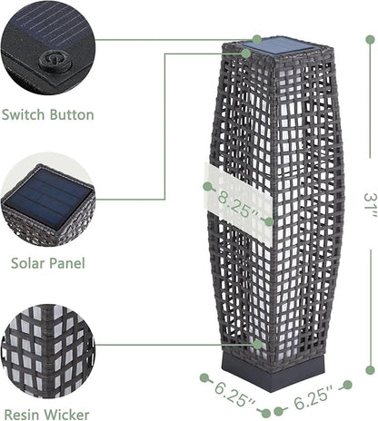 Grand patio Outdoor Floor Lamp Solar Powered Lantern Water-Resistant Wicker Deck Light for Garden or Porch -Large Fuji, Silver Gray