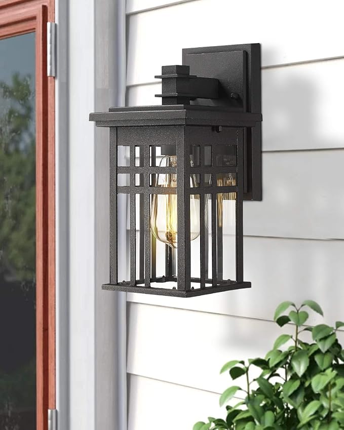 zeyu 2 Pack Outdoor Wall Sconce, Exterior Wall Mount Light in Black Finish with Clear Glass Shade, 20068B1-2PK | Lumora