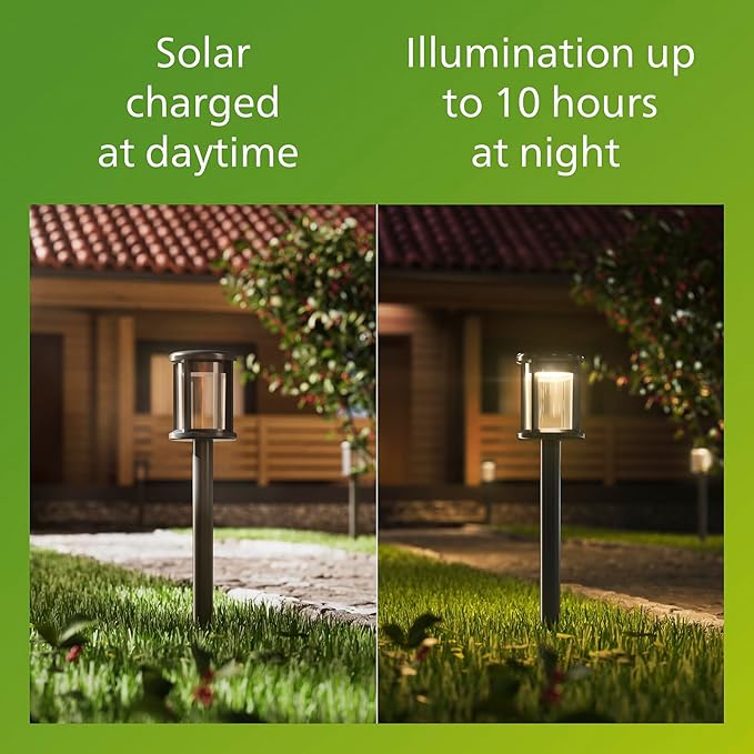 Philips LED Reina Outdoor Solar Pathlight, 1-Pack, Long-Lasting Solar Powered LED Light, Bright White Light, 3000K, 50 Lumens, Ground Spot, IP44, Black