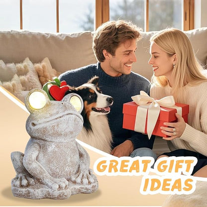 Solar Garden Statues Frog Decor Figurine Lights for Outside, Yard Decorations Outdoor Patio Decor, Gardening Gifts for Women