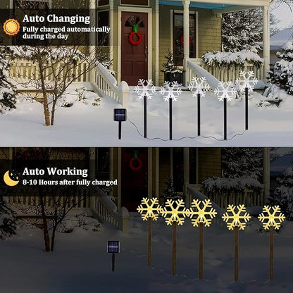 Christmas Solar Pathway Lights, Solar Snowflake Lights with Stake Landscape Outdoor Waterproof Christmas Decorations for Garden Yard Lawn Patio Walkway, 5 Pack