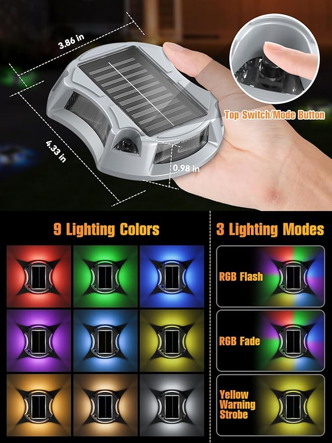 Solar Driveway Lights Solar Dock Lights 9 Colors in 12 Pack, Waterproof IP68, Outdoor, for Driveway Markers, Marine | Lumora