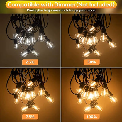 FMART LED Outdoor String Lights, 3*50FT(150FT Total) Hanging Lights Dimmable Commercial Grade UL ETL Listed Waterproof, 3X15 Sockets 1W 2700K Shatterproof Edison S14 Bulbs(3 Spare) Heavy Duty Lights