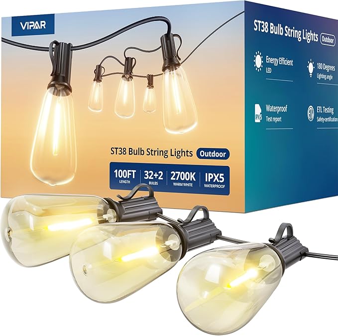 VIPAR 25FT ST38 Outdoor String Lights and 100FT ST38 LED String Lights
