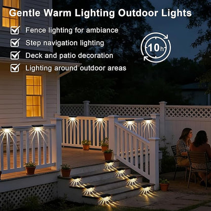 Greluna Solar Fence Lights Outdoor, 12 Pack Waterproof Deck Lights, Auto Dusk to Dawn Step Lights with Warm White Glow, Easy Install for Fence, Patio, Stairs, Pathway, Garden Lighting