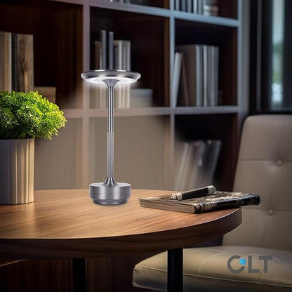 Cordless Table Lamps Rechargeable, Portable Battery Operated Lamp, 3 Color Stepless Dimming LED Table Light with Memory Function, for Outdoor/Dinner/Patio/Restaurant (Gun Metal Silver)