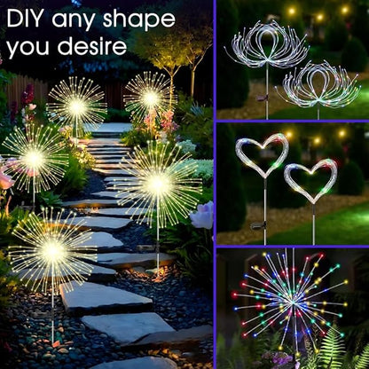Solar Garden Lights Outdoor,Waterproof Garden,2 Pack 200 LED Twinkling Firework Lights Decorative with 8 Modes,Decor for Yard Patio Pathway Lawn for Yard Outside Fairy Decorative (Warm light-2Pack)