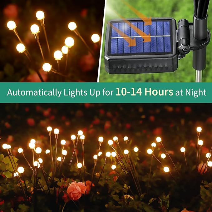 Solar Lights Outdoor Waterproof, 2 Packs 16LED, Solar Garden, Patio, Garden Decor, Patio Decor, Firefly Outdoor | Lumora