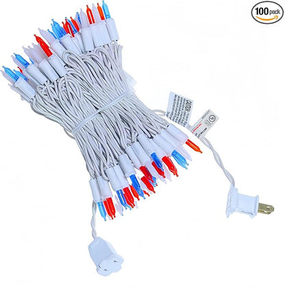 Red White and Blue Christmas Lights, UL Certified and Commercial Grade 100 LED Christmas Decorations String Lights, for Indoor and Outdoor Use.