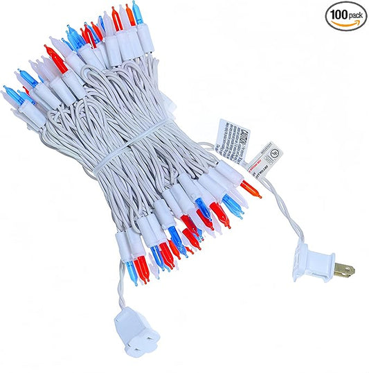 Red White and Blue Christmas Lights, UL Certified and Commercial Grade 100 LED Christmas Decorations String Lights, for Indoor and Outdoor Use.