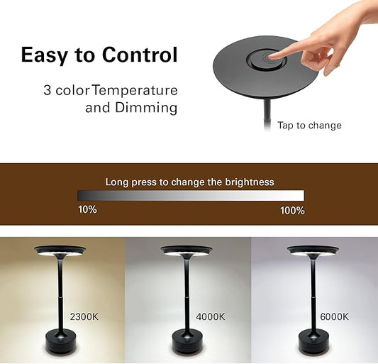 Cordless Table Lamps Rechargeable, Portable Battery Operated Lamp, Stepless Dimming LED Table Light with Memory Function, for Outdoor/Dinner/Patio/Restaurant, (Black 4 Pack)