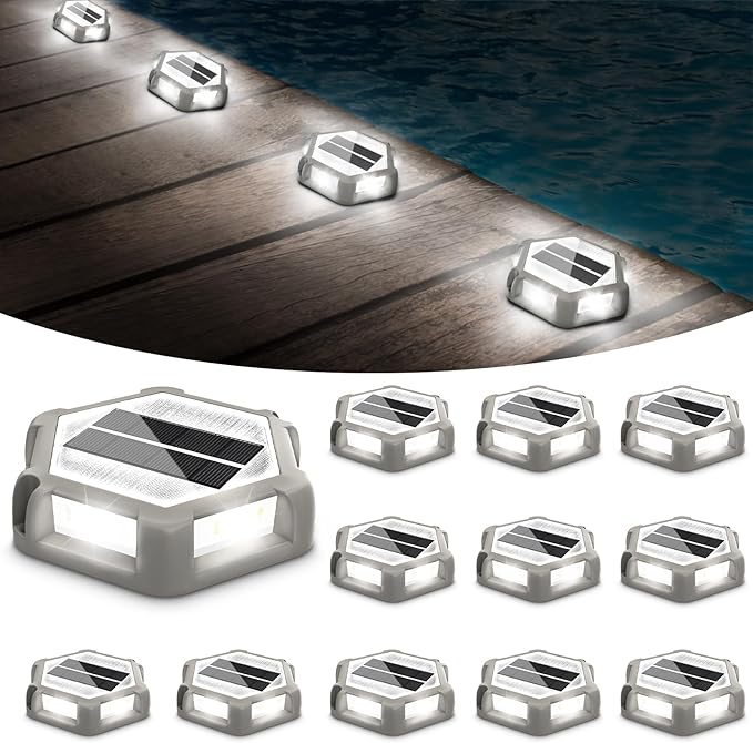 T-SUN Solar Deck Lights Outdoor, 12 Pack Solar Driveway Lights for Outside, 6000K Modes Dock Deck Light Solar Powered Waterproof, Step Light for Yard Pathway Walkway Sidewalk Stair