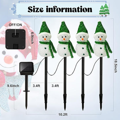 4 Pcs Solar Christmas Snowman Outdoor Decorations LED Stake Lights Solar Snowman Santa Waterproof Walkway Landscape Lights for Pathway, Winter Yard, Garden Decor(Green)