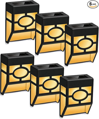 Outdoor Solar Powered LED Wall Lights Waterproof Decorative Lighting for Outside Wall Deck Fence Patio Front Door Stair Steps Landscape Garden Yard Backyard Driveway Path Warm White 6 Pack