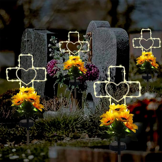 Lmtocs Solar Cross Cemetery Decorations for Grave, Memorial Sympathy Gift for Loss of Loved One Mom Dad, Grave Decorations for Birthday in Heaven Mother Day Fathery Day Memrial Christmas