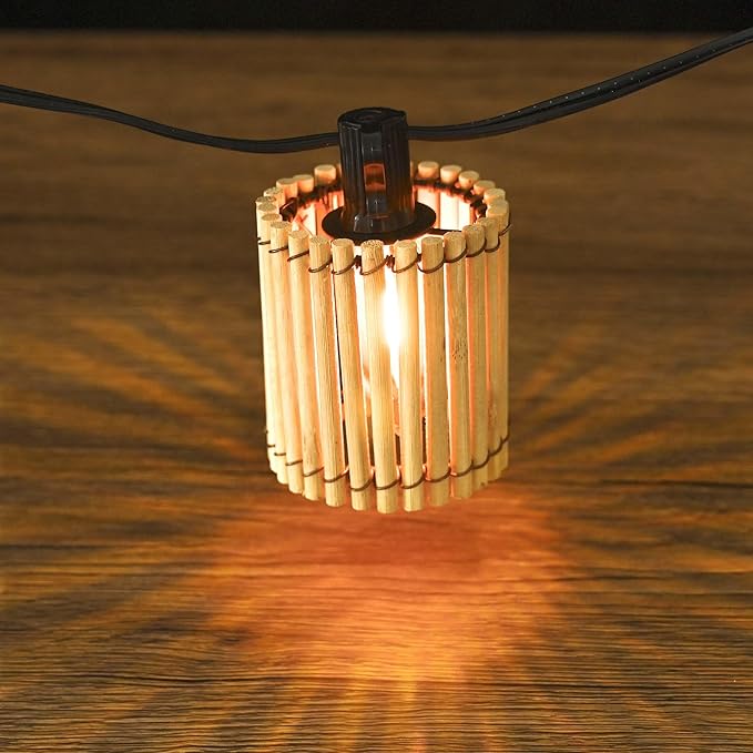 Decorative Solar String Lights Outdoor Rattan Lamps, 20.5FT 10 LED G40 Bulb Waterproof Hanging Lantern for Patio, Yard, Deck, Garden - Indoor/Outdoor Use