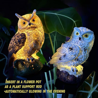 Garden Solar LED Lights - Resin Owl Figure Outdoor Decor, Waterproof Owl Garden Stake Lights for Yard, Pathway, Outside Patio, Lawn Decor (2PCS Brown)