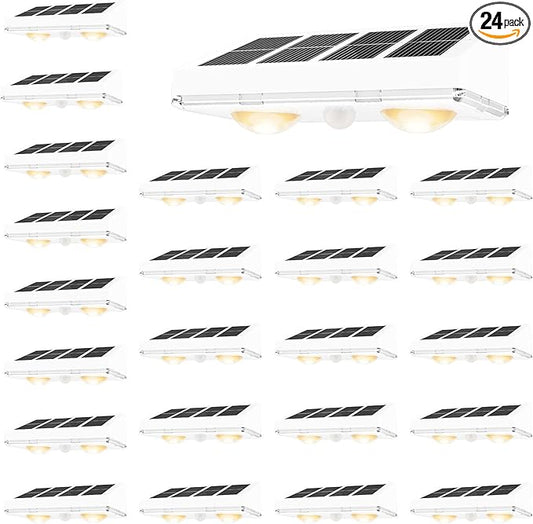 VOLISUN Solar Fence Lights, 24 Pack Solar Powered Fence Lights Outdoor with Warm White LED Spot Lens, IP65 Waterproof Solar Lights Outdoor for Patio, Backyard, Railing, Deck（White）