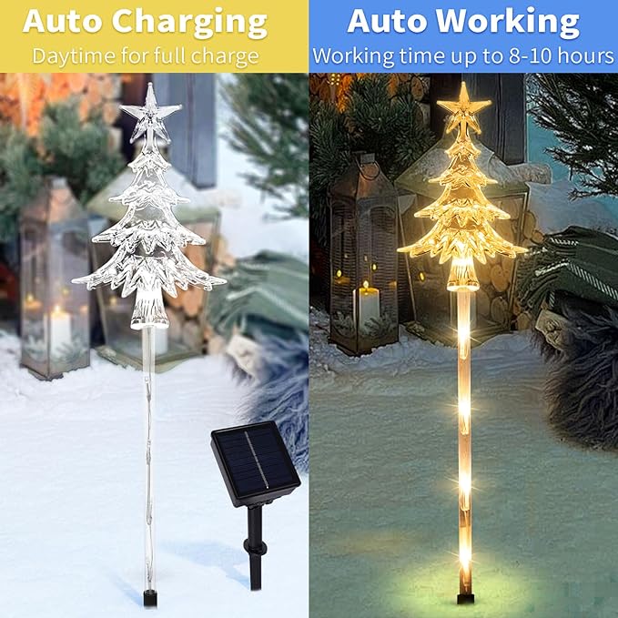 5 Pcs Acrylic Solar Pathway Stakes Lights Outdoor Waterproof, 8 Modes Christmas Decorations Outdoor Yard, Solar Christmas Garden Decor Lights (Xmas Tree Multicolor)