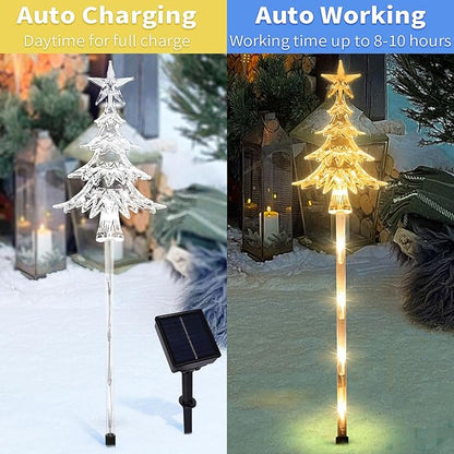 5 Pcs Acrylic Solar Pathway Stakes Lights Outdoor Waterproof, 8 Modes Christmas Decorations Outdoor Yard, Solar Christmas Garden Decor Lights (Xmas Tree Multicolor)