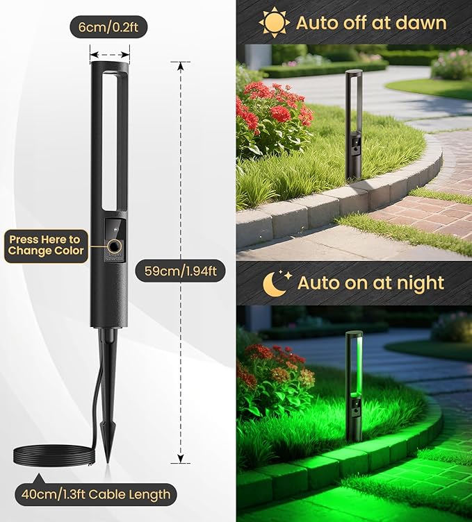 MEIKEE 5W RGB Low Voltage Landscape Lighting, 12-24V RGB Color Changing LED Pathway Lights, IP66 Waterproof Aluminum Outdoor Landscape Lights for Garden Yard Decoration 4 Pack
