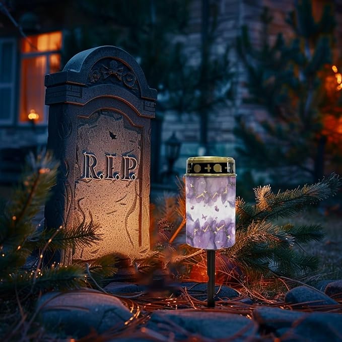 Marble Butterfly Solar Lights for Garden Outdoor Solar Powered Lights Waterproof Outside Solar Garden Lights Yard Path Walkway Solar Light Cemetery Decoration
