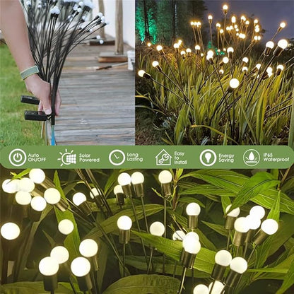 8-Pack 64 LED Solar Swaying Lights Outdoor Solar Powered Firefly Lights Garden Decor Waterproof Pathway Light Wind Landscape Lights Warm Yellow for Pathway Lawn Patio Courtyard Decor (White)