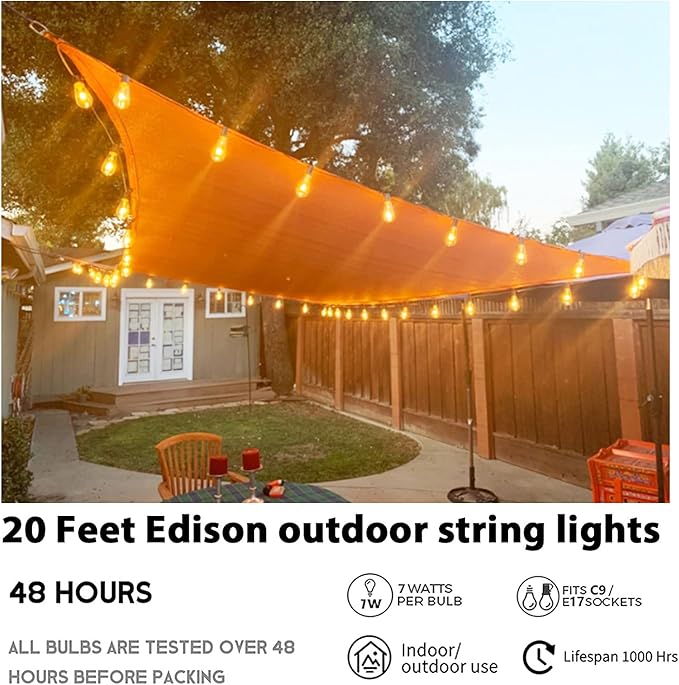 Afirst 20ft 20-Light Dimmable Edison String Lights, Waterproof Outdoor Patio Lights with Real Glass Bulbs (2 Extra | Lumora