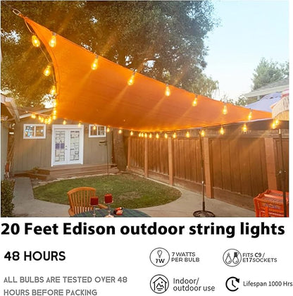 Afirst 20ft 20-Light Dimmable Edison String Lights, Waterproof Outdoor Patio Lights with Real Glass Bulbs (2 Extra Included), Warm Amber Glow, 1ft Spacing, Black Cord - for Balcony, Garden, Cafe