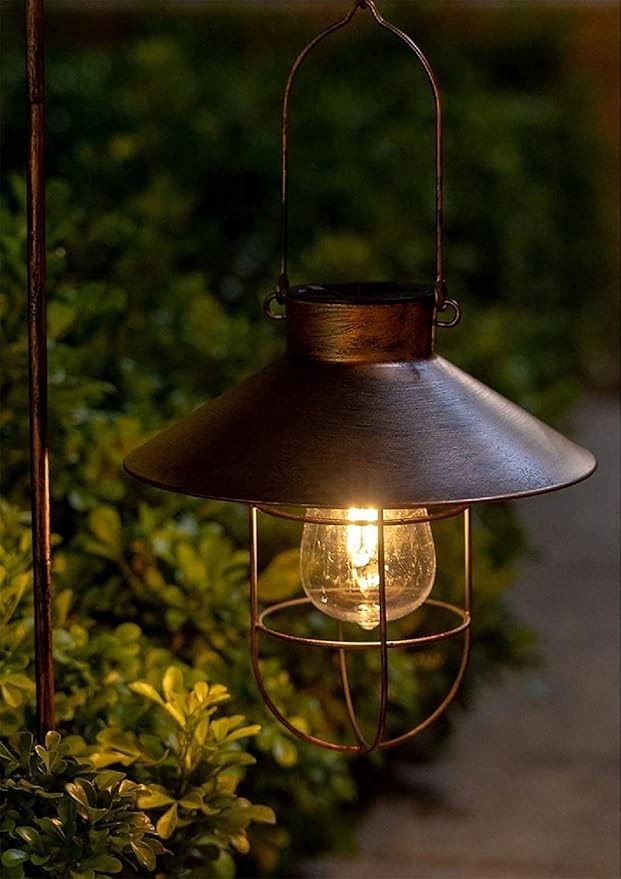 EpicGadget Outdoor Solar Lantern Garden Hanging Light with Shepherd Hook, Retro Metal Solar Lamp with Warm White | Lumora