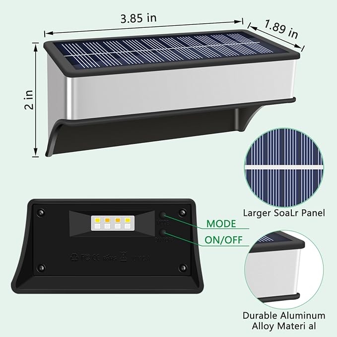 Super Bright Solar Fence Lights, 4 Pack Outdoor Wall & Deck Lights, 60 Lumen Waterproof, 8 Modes Warm & Cool White | Lumora