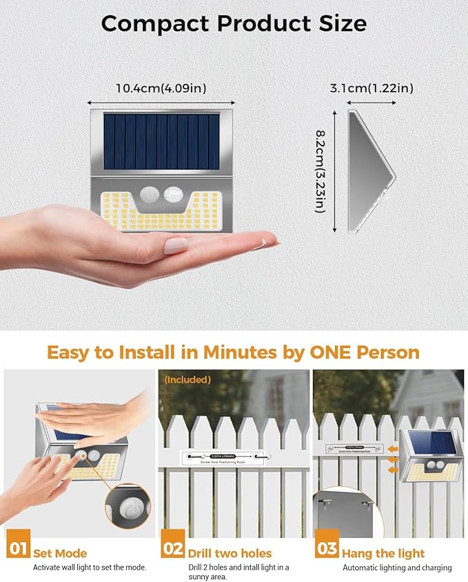 12 Pack Solar Lights Outdoor Motion Sensor, Waterproof Fence Lights 3 Lighting Mode, Warm White LED Outside Lights | Lumora