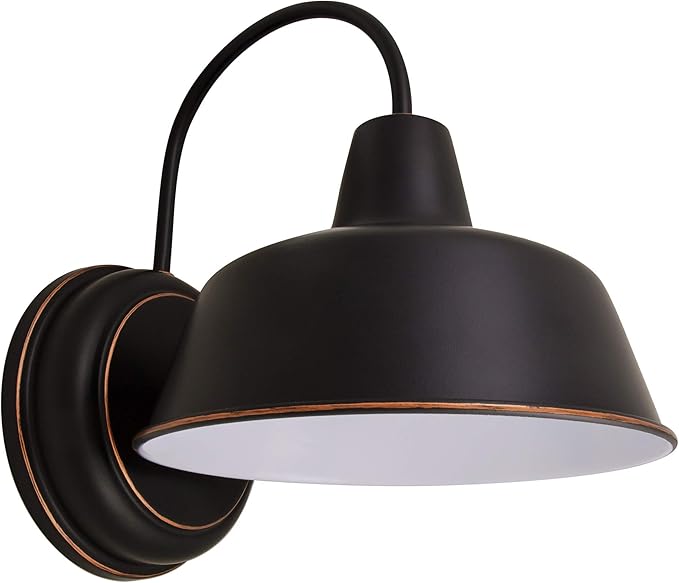 Design House Mason Farmhouse Gooseneck Barn Light, Outdoor Exterior Porch or Patio Wall Light Fixture, Oil Rubbed Bronze, 8 Inch Diameter, 2-Pack, 589218-ORB