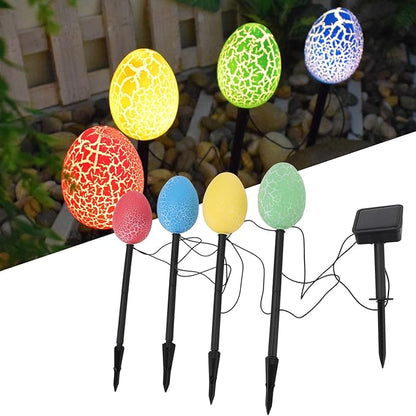 Solar Garden Decor 4 Crack Eggs Outdoor Decor Stake Lights, Water Proof Solar Pathway Lights for Outside Yard Lawn Flower Bed Easter Decorations