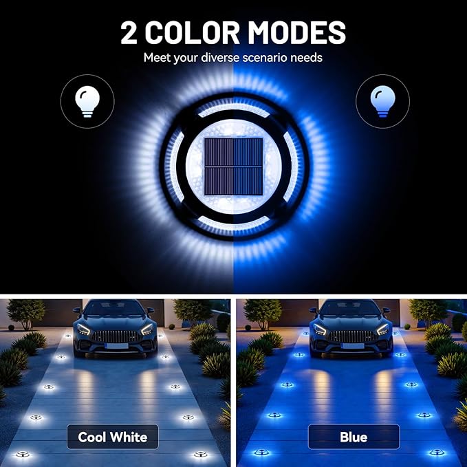 Solar Driveway Lights, 8 Pack Heavy Duty Driveway Lights Solar Powered 2 Color Mode (Cool White/Blue) IP68 | Lumora